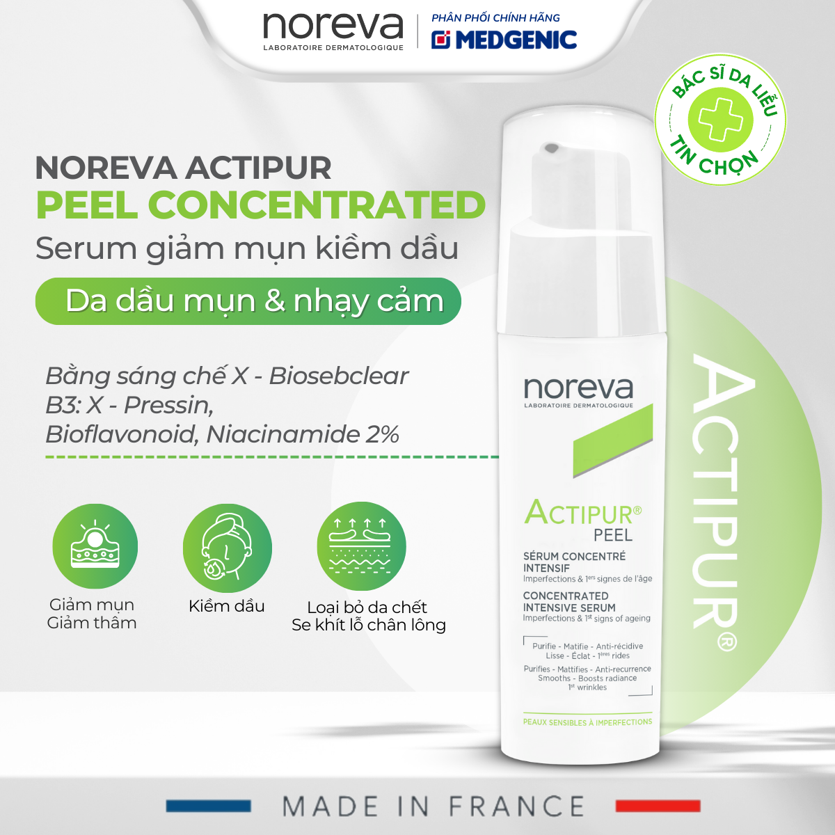 Serum Ngừa Mụn & Trẻ Hóa Chuyên Sâu Noreva Actipur Peel Concentrated Serum 30ml