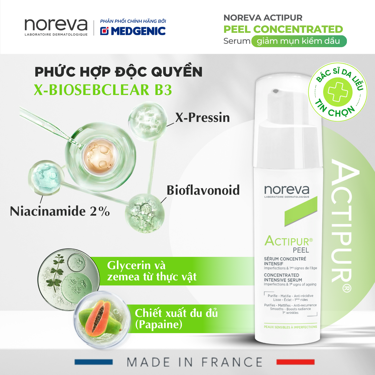 Serum Ngừa Mụn & Trẻ Hóa Chuyên Sâu Noreva Actipur Peel Concentrated Serum 30ml