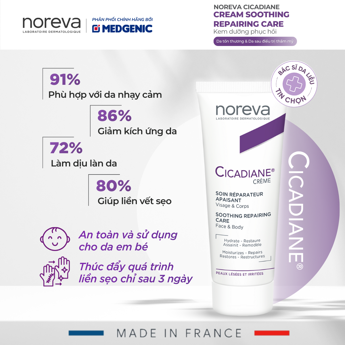 Kem Phục Hồi Da Noreva Cicadiane Cream Soothing Repairing Care 40ml – Làm Dịu & Bảo Vệ Da Toàn Diện