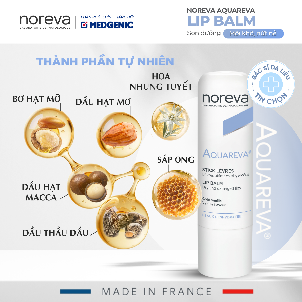 Son Dưỡng Môi Noreva Aquareva Lip Balm 4g – Hỗ Trợ Dưỡng Ẩm & Bảo Vệ Môi