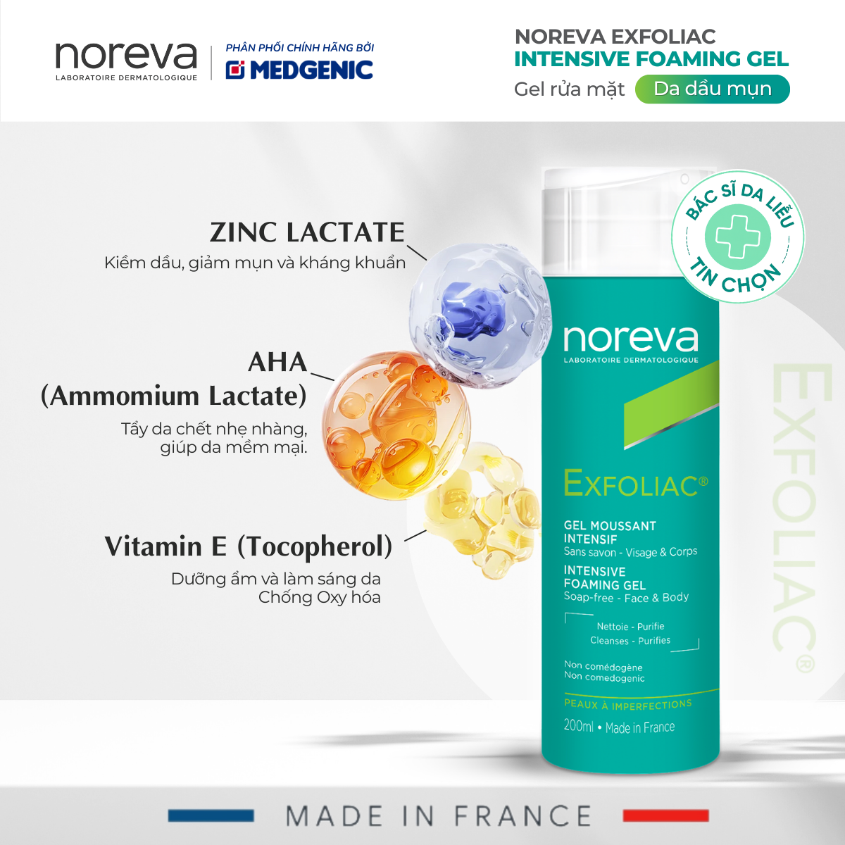 Sữa Rửa Mặt Chuyên Biệt Cho Da Dầu Mụn – Noreva Exfoliac Intensive Foaming Gel 200ml